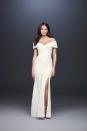 <p>DB Studio off-the-shoulder gown, $260, available spring 2019 at David’s Bridal </p>