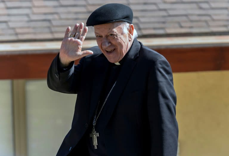 Santiago's Archbishop Ricardo Ezzati is pictured as he leaves a convention center in Punta de Tralca, west of Santiago, after holding a meeting with members of the Chilean Episcopal Conference, on August 3, 2018