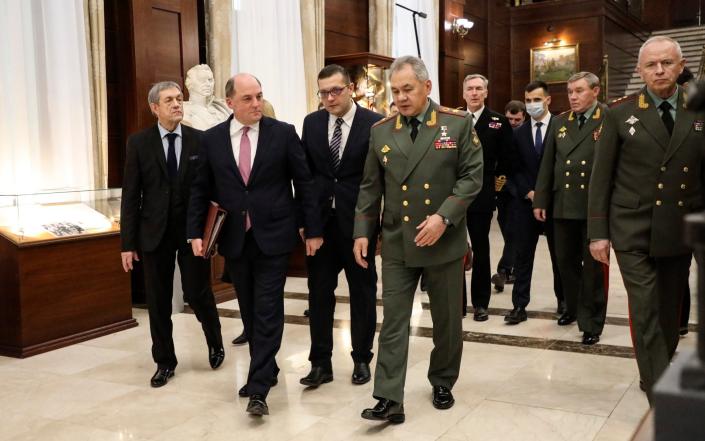 The Secretary of State for Defence, Ben Wallace and The Chief of the Defence Staff, Tony Radakin meet Army General Sergey Shoygu and Army General Valerly Gerasimov at the Ministry of Defence - Tim Hammond/No 10 Downing Street