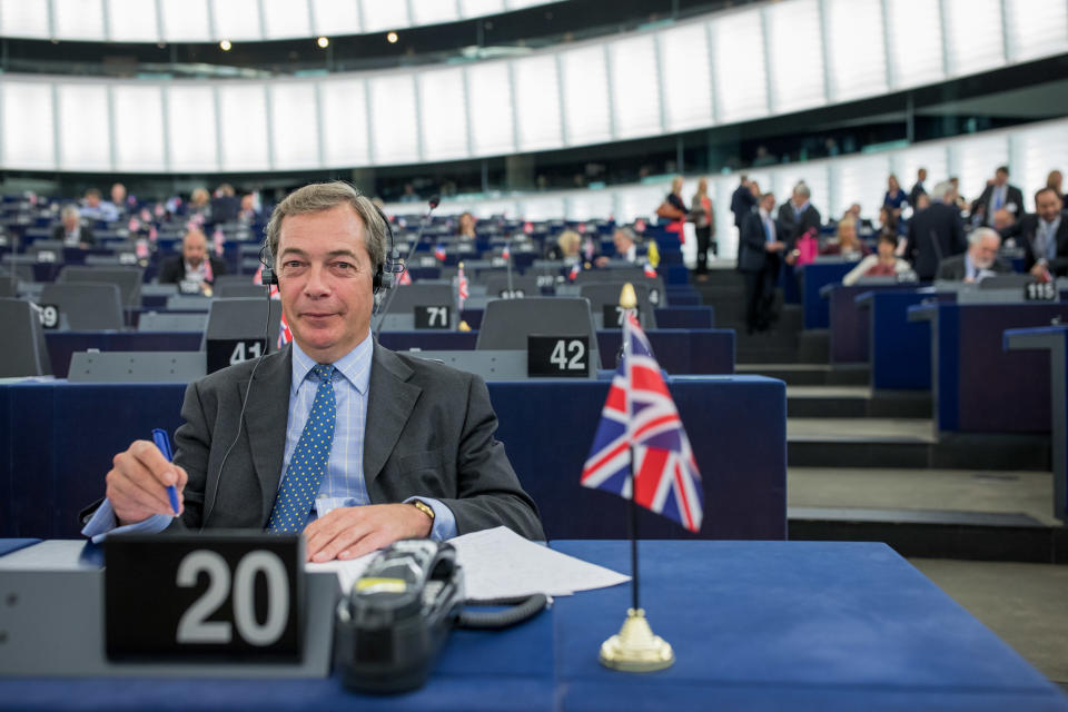 The UK’s best known MEP, Nigel Farage, at the European Parliament in Strasbourg (Getty)