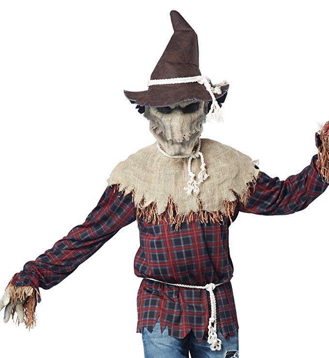 man wearing a scary scarecrow costume