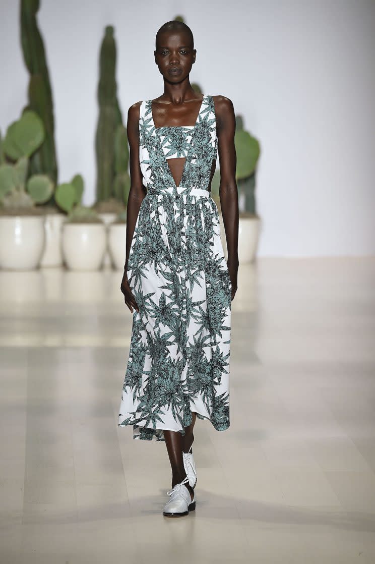 A model walks the runway at the Mara Hoffman fashion show during Mercedes-Benz Fashion Week Spring 2015 at The Salon at Lincoln Center on September 6, 2014 in New York City. (Photo by Victor VIRGILE/Gamma-Rapho via Getty Images)