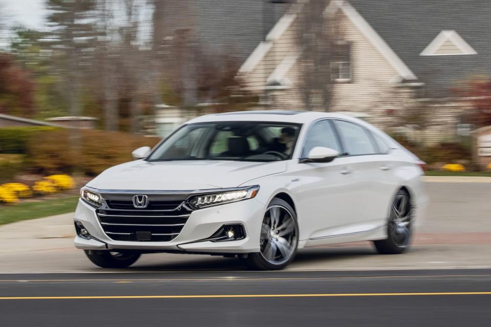 <p>Although SUVs and crossovers are the people haulers these days, we think those folks are missing out by not considering the superb 2022 Honda Accord sedan. The Accord can do most things your <a href="https://www.caranddriver.com/features/g15380025/best-small-compact-suv-truck/" rel="nofollow noopener" target="_blank" data-ylk="slk:average compact crossover;elm:context_link;itc:0;sec:content-canvas" class="link ">average compact crossover</a> can do, and its spry handling will give its driver more of a thrill should they encounter a twisty road. Two turbocharged engines are offered, as is a hybrid powertrain that provides a more efficient twist on the daily commute. With a commodious trunk and enough space for four adults to relax in comfort, the Accord is also an ideal road-trip partner, made even better by its comprehensive set of standard <a href="https://www.caranddriver.com/features/g27612164/car-safety-features/" rel="nofollow noopener" target="_blank" data-ylk="slk:driver-assistance features;elm:context_link;itc:0;sec:content-canvas" class="link ">driver-assistance features</a> and intuitive infotainment system. There's a reason the Accord makes <a href="https://www.caranddriver.com/features/a38260610/10best-2022-honda-accord/" rel="nofollow noopener" target="_blank" data-ylk="slk:our 2022 10Best;elm:context_link;itc:0;sec:content-canvas" class="link ">our 2022 10Best</a> and <a href="https://www.caranddriver.com/features/a38873223/2022-editors-choice/" rel="nofollow noopener" target="_blank" data-ylk="slk:Editors' Choice;elm:context_link;itc:0;sec:content-canvas" class="link ">Editors' Choice</a> lists like it has done time and time again: It's a winner.<br></p><p><a class="link " href="https://www.caranddriver.com/honda/accord" rel="nofollow noopener" target="_blank" data-ylk="slk:Review, Pricing, and Specs;elm:context_link;itc:0;sec:content-canvas">Review, Pricing, and Specs</a></p>