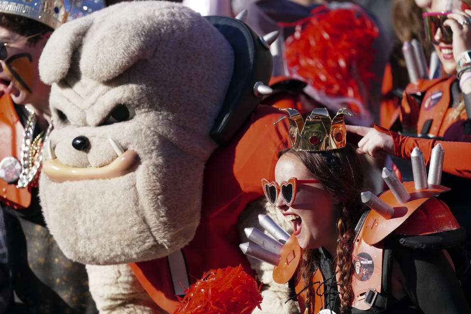 Georgia fans cheer during the first half of an NCAA college football game against Missouri, Saturday, Nov. 4, 2023, in Athens, Ga. (AP Photo/John Bazemore)