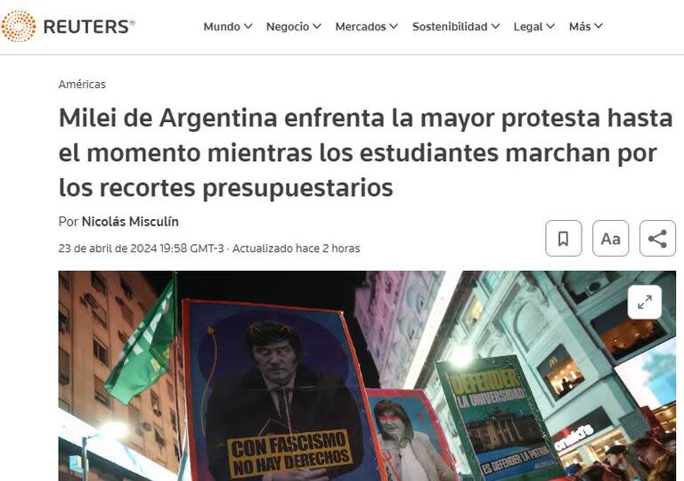 Así cubrió la noticia la agencia Reuters