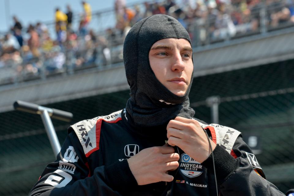 Dale Coyne Racing with HMD Motorsports driver David Malukas (18) prepares to get in his car Saturday, May 20, 2023, during first day of qualifying ahead of the 107th running of the Indianapolis 500 at Indianapolis Motor Speedway. 