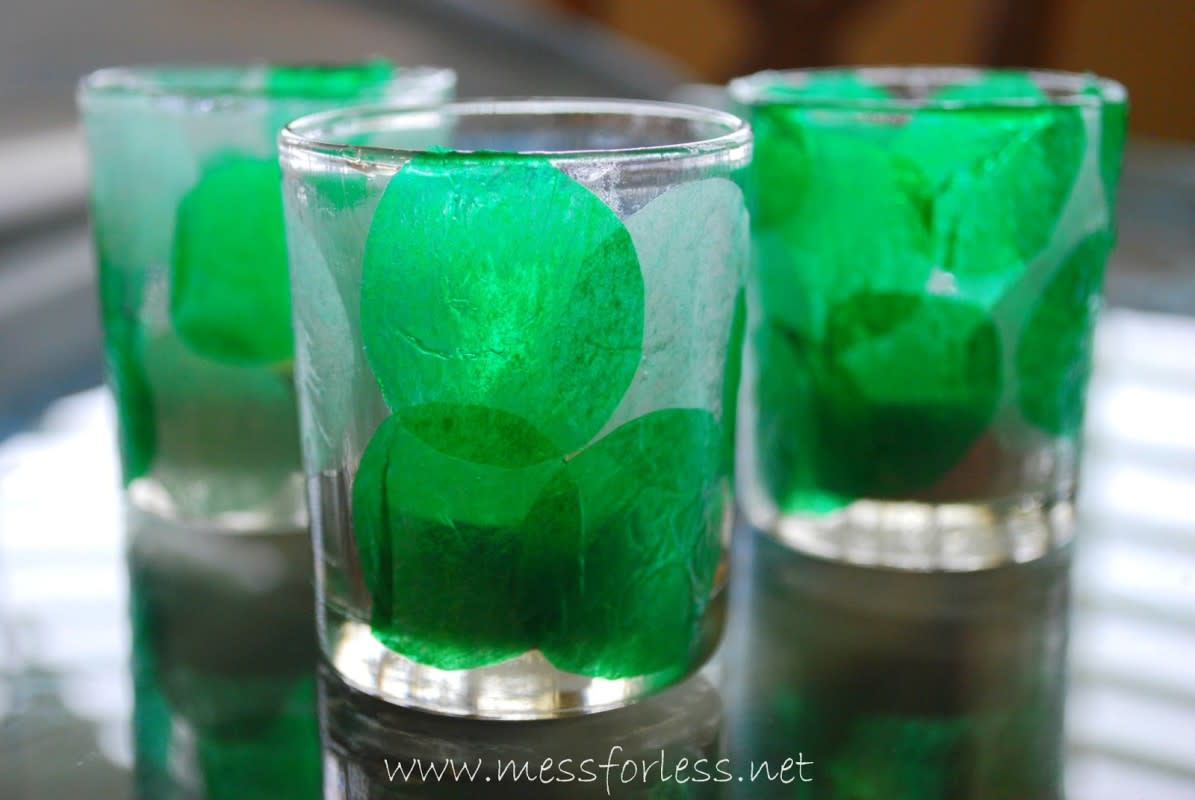 <p>Mess For Less</p><p>Older kids will love this decoupage activity of decorating a glass votive candle holder with green tissue paper and Mod Podge glue from <a href="https://www.messforless.net/saint-patricks-day-craft-for-kids-make-a-st-patricks-day-votive/?sfw=pass1612794124" rel="nofollow noopener" target="_blank" data-ylk="slk:Mess For Less;elm:context_link;itc:0;sec:content-canvas" class="link rapid-noclick-resp">Mess For Less</a>. You can also change up the color scheme for any other time of year, making this a year-round craft that is pretty to display around the house.</p><p><strong>Related: <a href="https://parade.com/1327702/jessicasager/erin-go-bragh/" rel="nofollow noopener" target="_blank" data-ylk="slk:Erin Go Bragh Meaning;elm:context_link;itc:0;sec:content-canvas" class="link rapid-noclick-resp">Erin Go Bragh Meaning</a></strong></p>