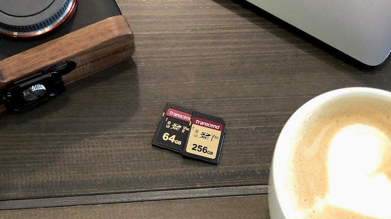 A photo of two Transcend SD Cards