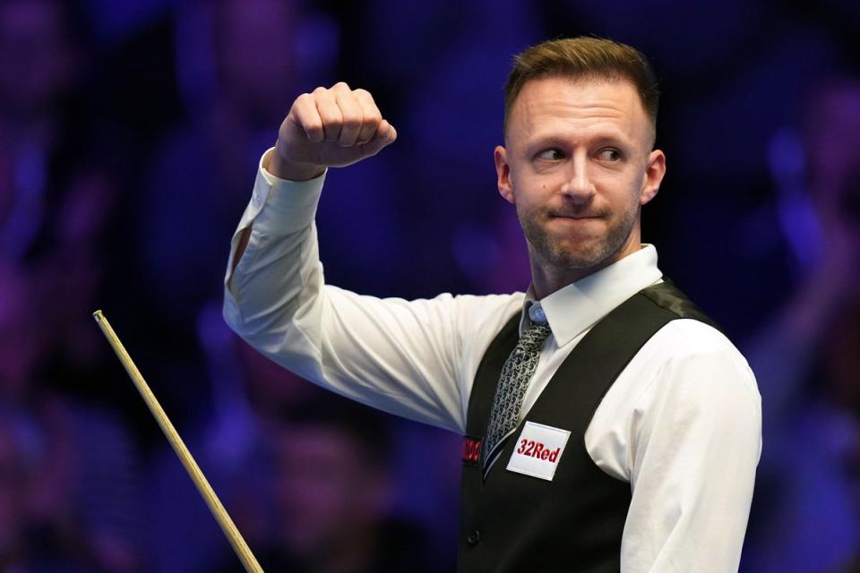 Judd Trump celebrates defeating Ryan Day during day four of the Masters (Adam Davy/PA) (PA Wire)
