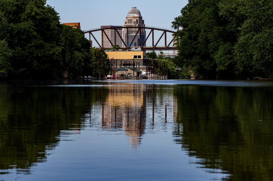 Downtown Louisville is seen near the confluence of the Ohio River and Beargrass Creek. June 20, 2022