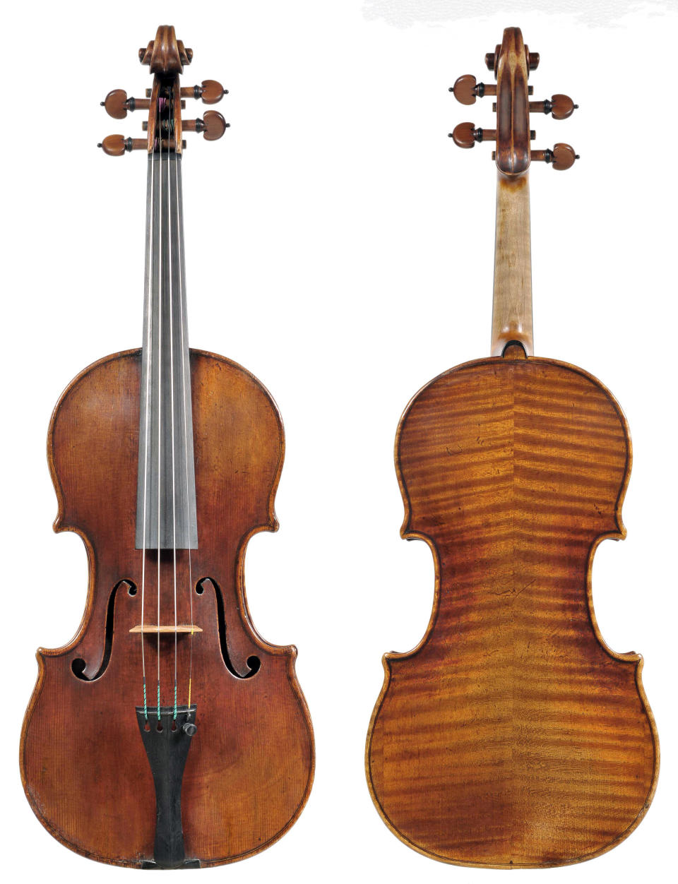 In this undated photo provided by the Milwaukee Symphony Orchestra is the 300-year-old Stradivarius violin that was stolen from MSO concertmaster Frank Almond. Police said Wednesday, Feb. 5, 2014 three people have been arrested in connection with the theft of the multi-million-dollar instrument that was on loan to Almond. Authorities say a robber used a stun gun on Almond and took the instrument from him in a parking lot. (AP Photo/Milwaukee Symphony Orchestra)