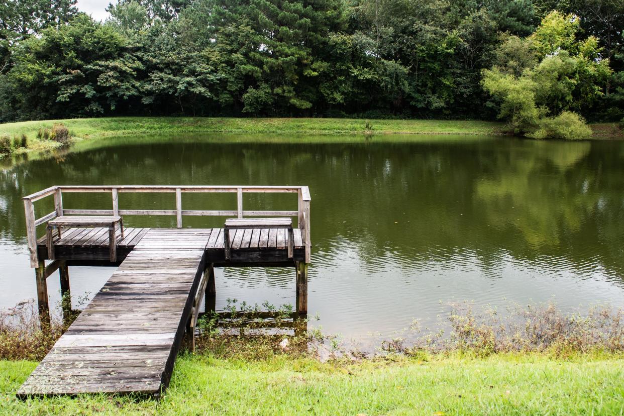 Pond near Howeston Mill Drive seen on Tuesday, Aug 31, 2021 in Jackson, Tenn.  Jackson Police confirmed the discovery and recovery of a 2006 Jeep Liberty that belonged to William Brian McKenzie, who was reported missing in September of 2019.