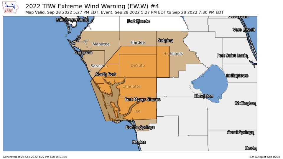 Wind warning for Hurricane Ian continues until at least 7:30 p.m.