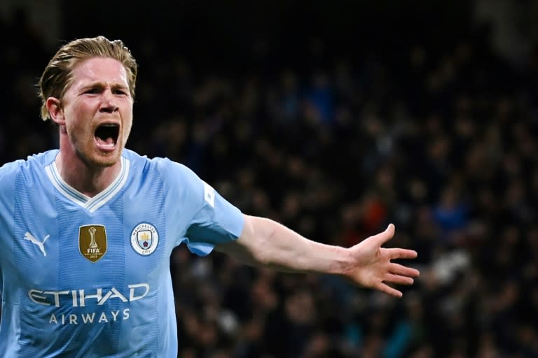 <a class="link " href="https://sports.yahoo.com/soccer/players/374587/" data-i13n="sec:content-canvas;subsec:anchor_text;elm:context_link" data-ylk="slk:Kevin De Bruyne;sec:content-canvas;subsec:anchor_text;elm:context_link;itc:0">Kevin De Bruyne</a> levels for <a class="link " href="https://sports.yahoo.com/soccer/teams/man-city/" data-i13n="sec:content-canvas;subsec:anchor_text;elm:context_link" data-ylk="slk:Manchester City;sec:content-canvas;subsec:anchor_text;elm:context_link;itc:0">Manchester City</a> (Paul ELLIS)