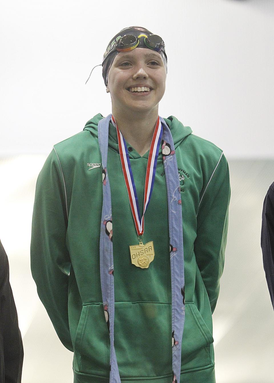 Dublin Coffman's Emily Brown won the 200 yard freestyle during the division I state championship meet at C.T. Branin Natatorium on Feb. 26.