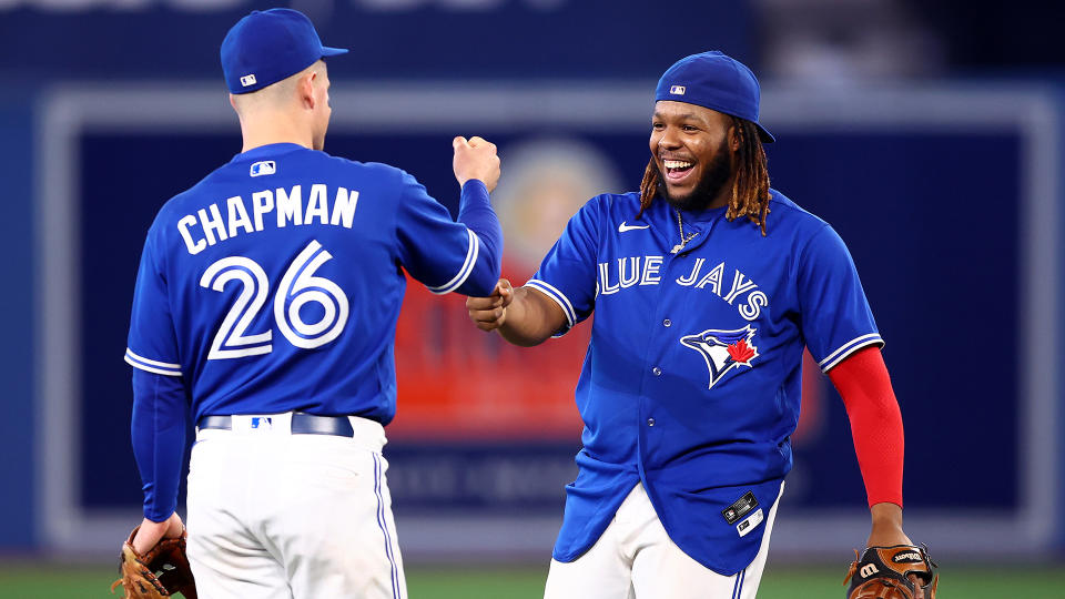 Blue Jays sluggers Vladimir Guerrero Jr. and Matt Chapman should both benefit from the new Rogers Centre dimensions. (Photo by Vaughn Ridley/Getty Images)