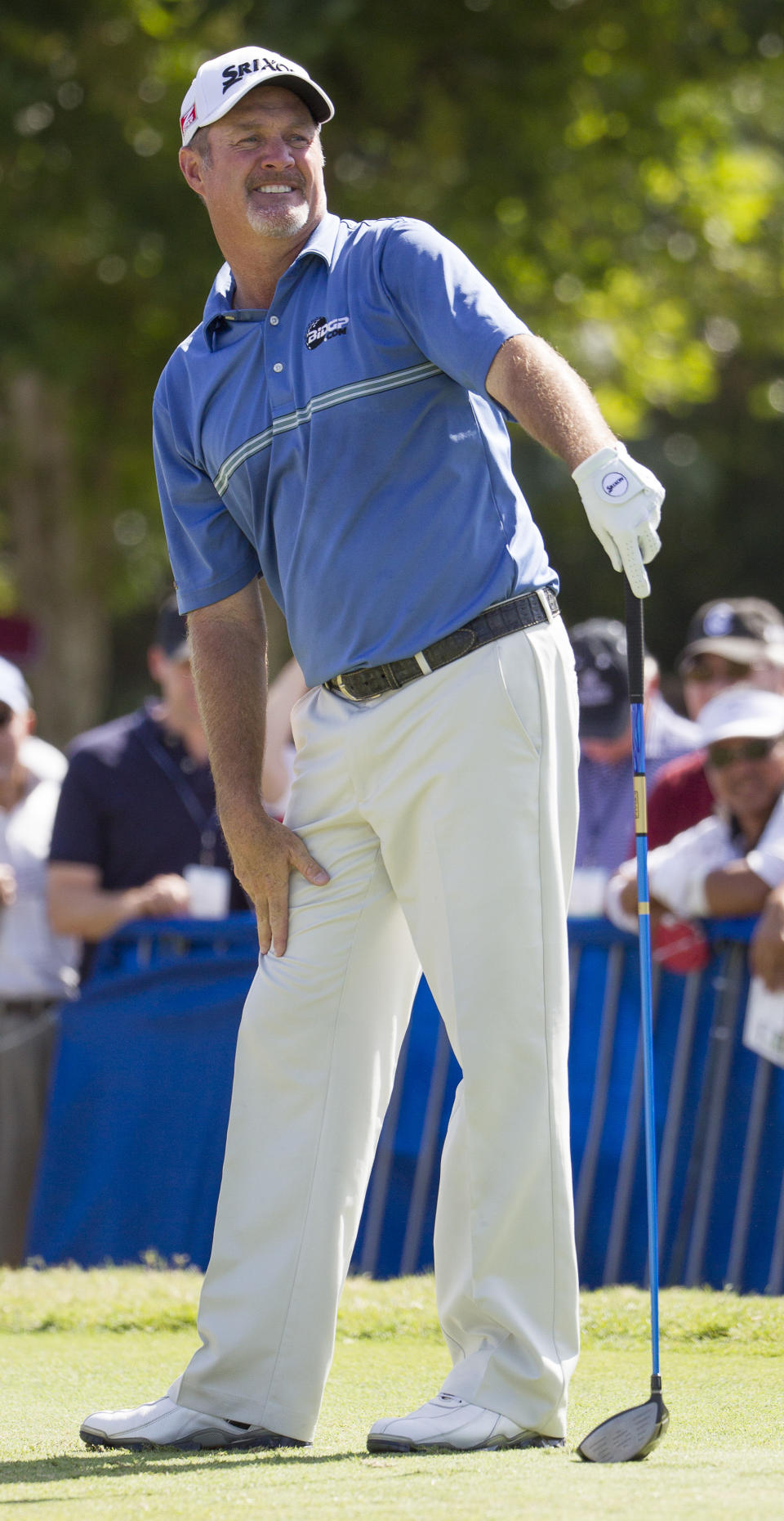 Jerry Kelly watches his drive off the first tee during the fourth round of the Sony Open golf tournament at Waialae Country Club, Sunday, Jan. 12, 2014, in Honolulu. (AP Photo/Eugene Tanner)