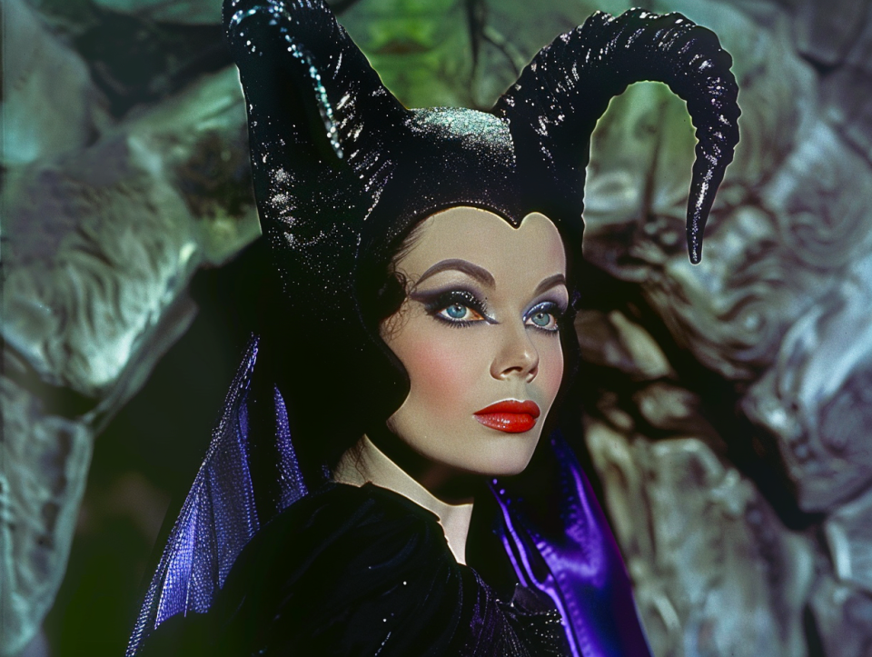 Character Maleficent in black and purple costume with horns from Disney's film