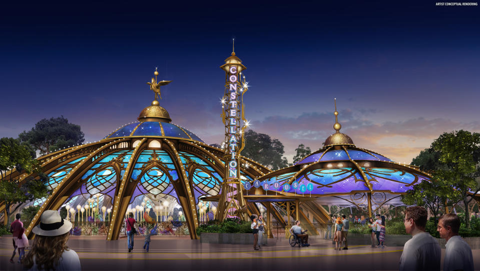 Rendering of the Constellation Carousel with a tower in front that says "Constellation"