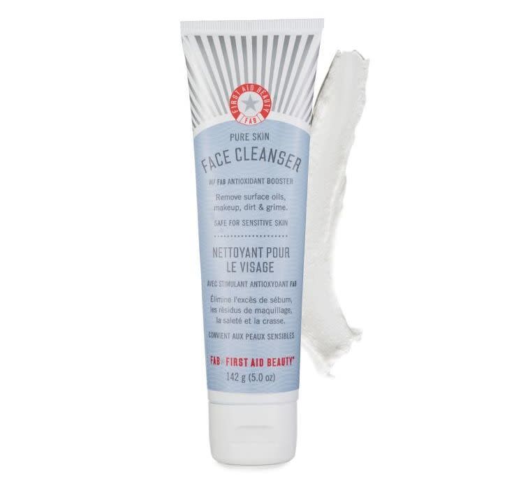 <strong>Janie</strong><br />For years I assumed the way to wash oily skin was to strip it. Boy, was I wrong. Since switching to this creamy whipped cleanser, my skin is less oily, less irritated and never painfully tight after a wash. I've found my&nbsp;face never really feels clean when I use extra-emollient cleansers like Cetaphil, but not so with this. This takes off my makeup and sunscreen without my skin having to suffer for it. Best of all, it's fragrance-free, so there's no irritation from a wash-off product that doesn't really need a flowery smell anyway.&nbsp;<br /><br /><strong><a href="https://www.firstaidbeauty.com/skin-care/product/face-cleansers-exfoliators/facial-cleanser?utm_source=google&amp;utm_medium=cpc&amp;utm_campaign=Shopping_B_Brand&amp;utm_term=PRODUCT+GROUP&amp;gclid=EAIaIQobChMIn_bH1Nv41wIVE4GzCh2fjAGXEAQYAiABEgJqQ_D_BwE" target="_blank">First Aid Beauty face cleanser</a>, $16</strong>