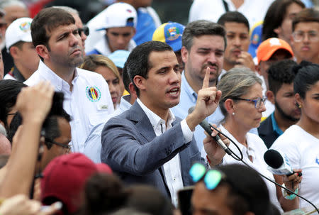 Venezuelan opposition leader Juan Guaido, who many nations have recognised as the country's rightful interim ruler, takes part in a rally in support of the Venezuelan National Assembly and against the government of Venezuela's President Nicolas Maduro in Caracas, Venezuela, May 11, 2019. REUTERS/Manaure Quintero