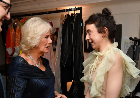 Britain's Camilla, Duchess of Cornwall talks to Patsy Ferran, winner of the best actress award, after attending the Olivier Awards at the Royal Albert Hall in London, Britain April 7, 2019. John Stillwell/Pool via REUTERS
