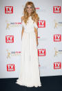 Sexy chanteuse Delta Goodrem was a vision in white while Down Under for this year's Logie Awards in Melbourne, Australia. The 27-year-old singer <span>–</span> who currently serves as a coach on Australia's version of "The Voice" <span>–</span> nearly took our breath away in a Grecian-inspired Ralph Lauren gown with draped shoulders and a silver tassel belt. (4/15/2012)