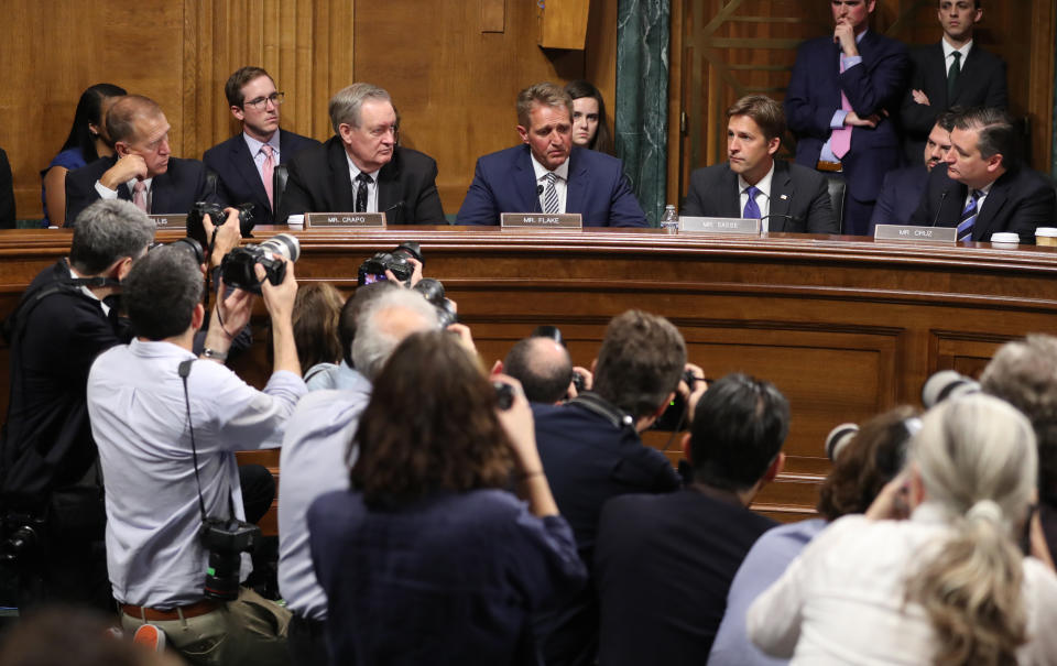 Sen. Jeff Flake, R-Ariz., speaks during the Senate Judiciary Committee meeting on Friday, Sept. 28, 2018, suggesting a brief delay in the Senate vote on Supreme Court nominee Brett Kavanaugh. (Photo: Andrew Harnik/AP)