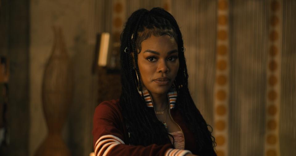 Teyana Taylor as Imani in 20th Century Studios’ WHITE MEN CAN’T JUMP, exclusively on Hulu. Photo courtesy of 20th Century Studios. © 2023 20th Century Studios. All Rights Reserved.