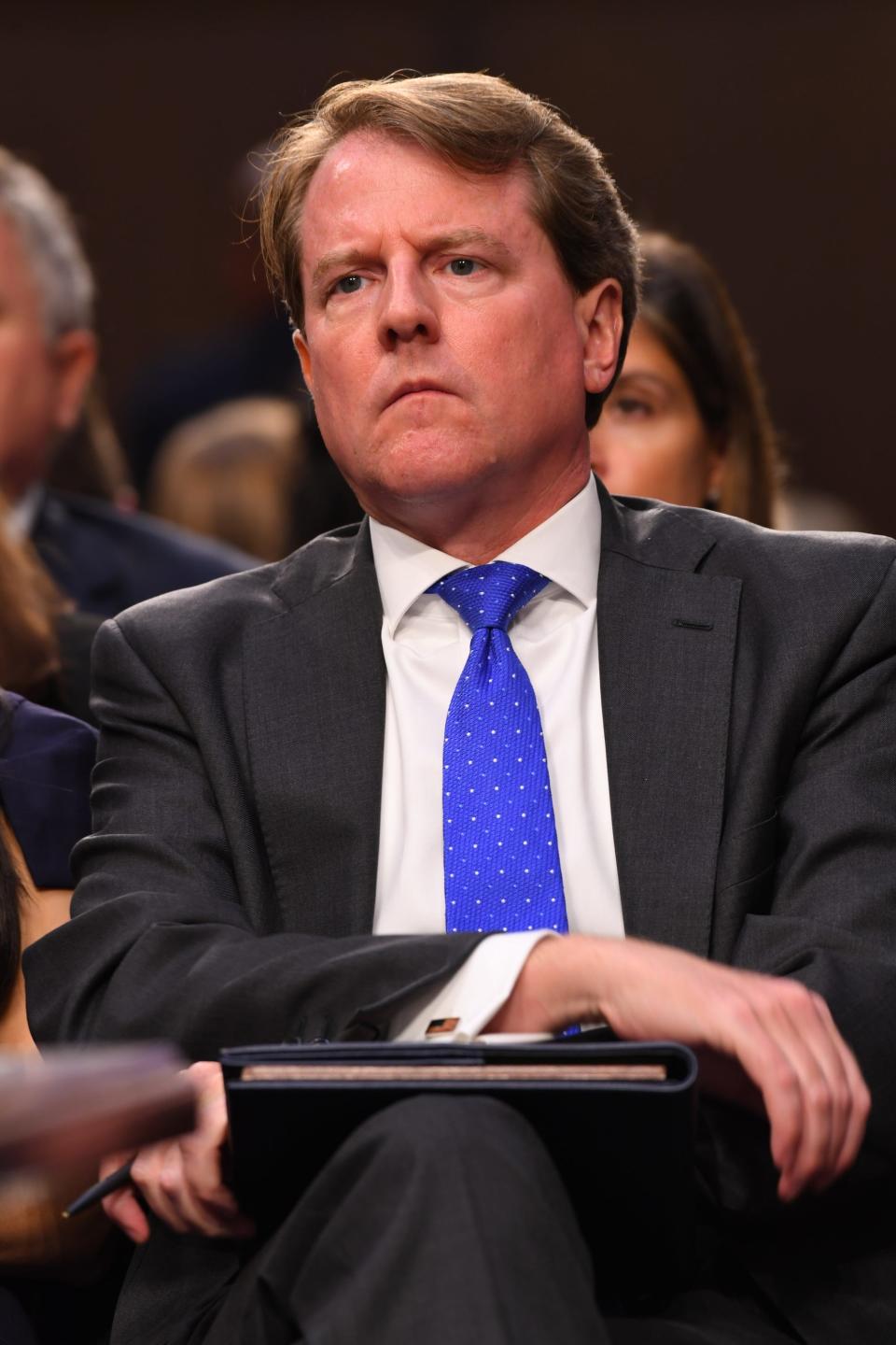 Former White House counsel Don McGahn listens Sept. 4, 2018, during the confirmation hearing for Judge Brett Kavanaugh to become associate justice on the Supreme Court.