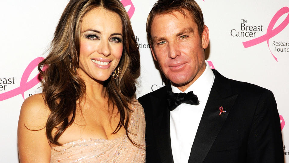 Liz Hurley and Shane Warne, pictured here at the Breast Cancer Foundation's Hot Pink Party in 2012. 