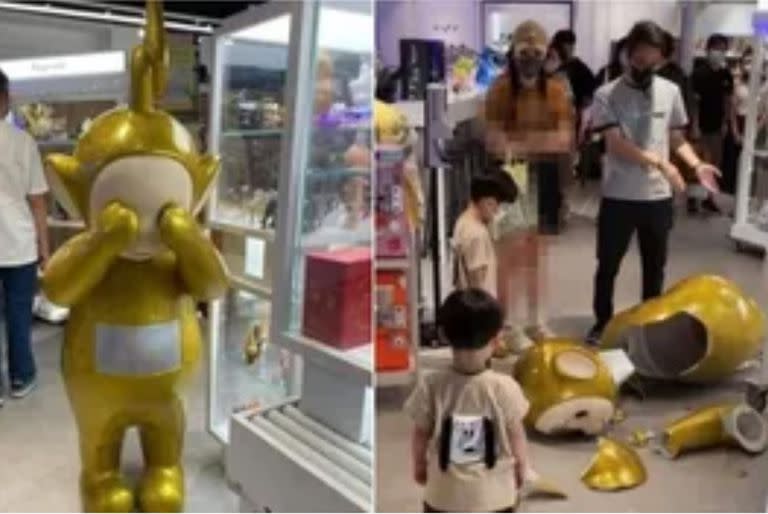 Un niño de 5 años rompió un Teletubby gigante en un juguetería y sus padres debieron pagaralo (Captura/)