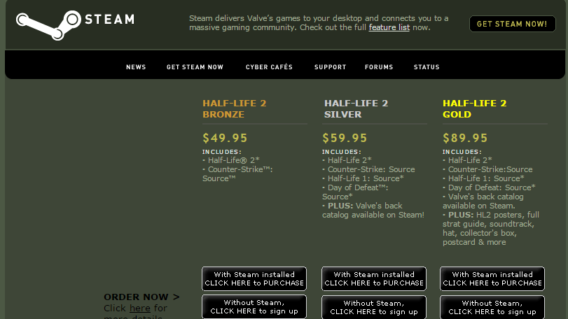 A screenshot of the original Steam.