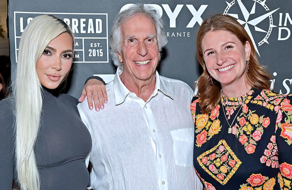 (L-R) Kim Kardashian, Henry Winkler, and Zoe Winkler attend the TIAH 4th Annual Fundraiser at Private Residence on August 27, 2022 in Los Angeles, California.