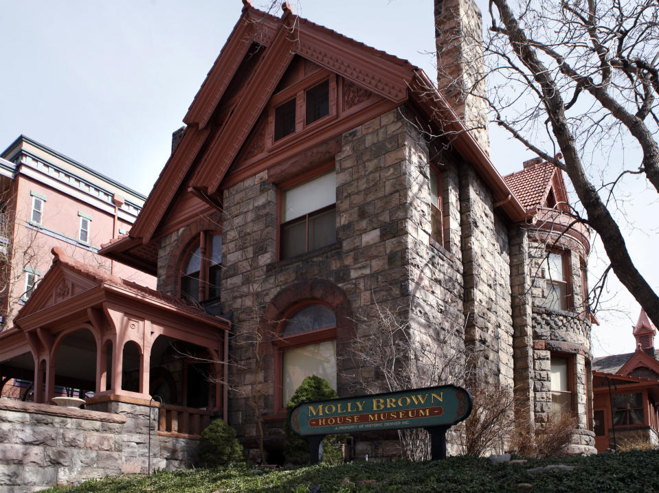 This March 12, 2012 photo shows the front of the Molly Brown House Museum in Denver. A few blocks from Colorado's state Capitol _ over 1700 miles from the Atlantic Ocean and a mile above sea level _ is a museum dedicated to a woman eclipsed by legend following the sinking of the Titantic. The "unsinkable Molly Brown" moved into this stone Victorian home after she and her husband struck it rich at a gold mine in Colorado's mountains, nearly 20 years before she boarded the Titanic because it was the first boat she could get back home on to visit her ailing grandson. (AP Photo/Ed Andrieski)