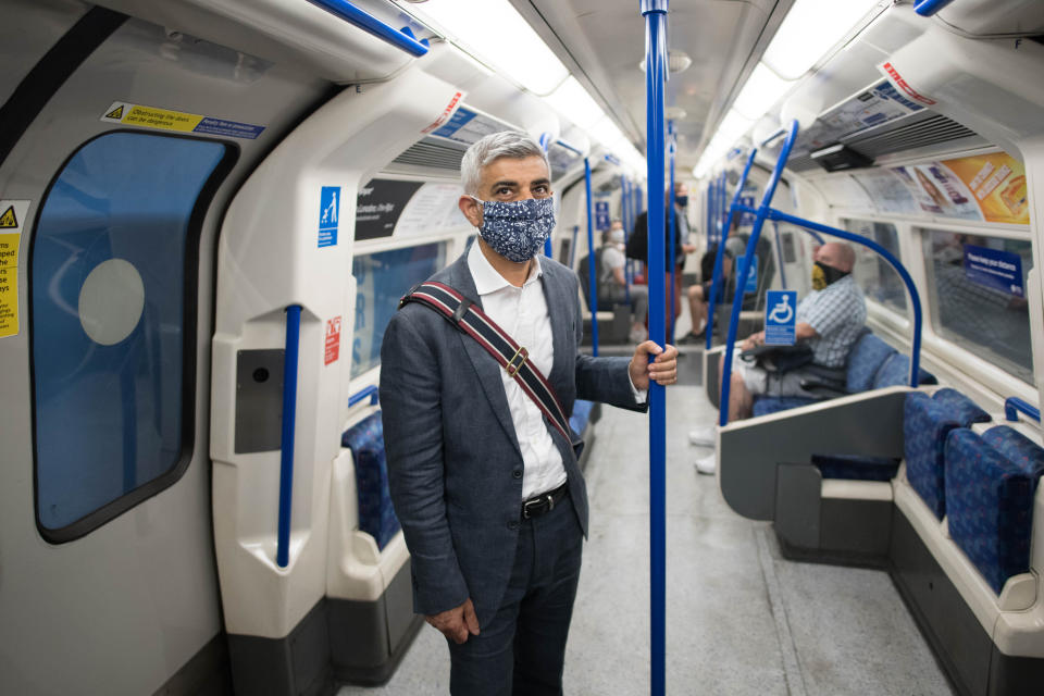 Mayor of London Sadiq Khan takes the tube to Oxford Street, London, where he visited shops and restaurants to find out how they are coping after he sent a letter to the Prime Minister on the huge challenges currently being faced by West End businesses. (Getty)