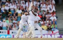 Cricket - West Indies v England - Third Test - Kensington Oval, Barbados - 3/5/15 West Indies' Darren Bravo hits a six off Moeen Ali Action Images via Reuters / Jason O'Brien