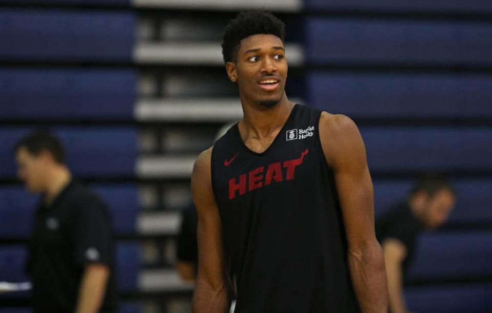 Forward Kyle Alexander looks on after practice on the second day of Heat training camp in preparation for the 2019-20 NBA season at Keiser University on Oct. 2, 2019 in West Palm Beach.