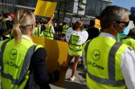 Employees of Lufthansa protest against planned job cuts in Frankfurt