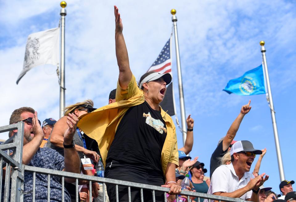 Spectators cheer as Darren Clarke breaks a tie to win the Sanford International golf tournament on Sunday, September 19, 2021, at the Minnehaha Country Club in Sioux Falls.