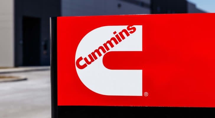 A Cummins sign in bright red.