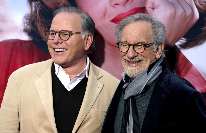 David Zaslav, left, president and CEO of Warner Bros. Discovery, and director Steven Spielberg