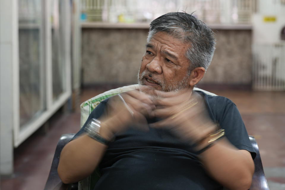 Filipino businessman AJ Saliba gestures during an interview with the Associated Press just outside what used to be AmericaÅfs largest overseas naval base at Olongapo city, Zambales province, northwest of Manila, Philippines on Monday Feb. 6, 2023. The U.S. has been rebuilding its military might in the Philippines after more than 30 years and reinforcing an arc of military alliances in Asia in a starkly different post-Cold War era when the perceived new regional threat is an increasingly belligerent China. (AP Photo/Aaron Favila)