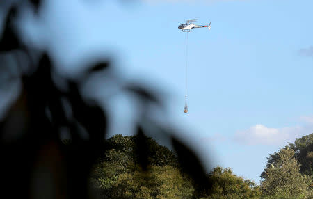 A cow is suspended from a helicopter after a tailings dam of Brazilian miner Vale SA collapsed in Brumadinho, Brazil January 29, 2019. REUTERS/Washington Alves