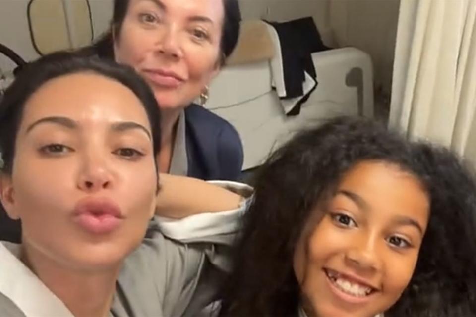 <p>Kim and North TikTok</p> Kim Kardashian, North West and Kris Jenner