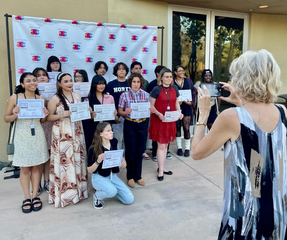 Young artists pose for a group shot at the Artists Center at the Galen in Palm Desert.