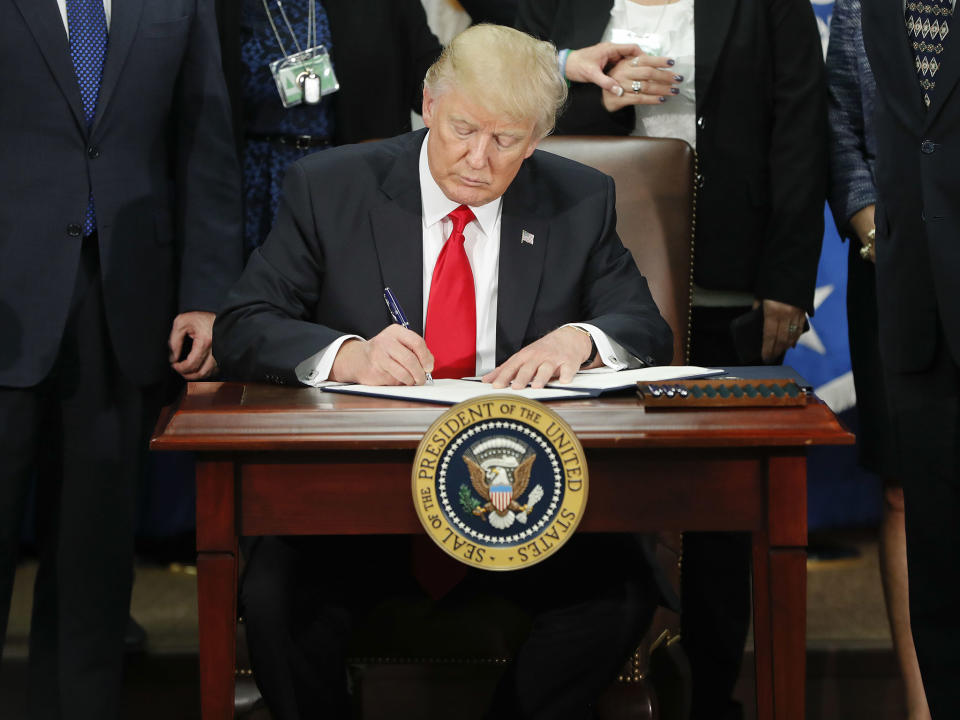 On 25 January 2017, President Donald Trump signed an executive order for border security and immigration enforcement improvements at the Department of Homeland Security: AP