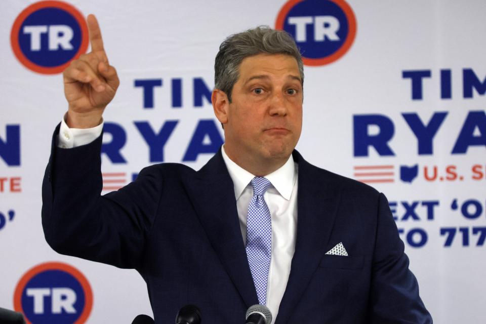 Rep. Tim Ryan, D-Niles, running for an open U.S. Senate seat in Ohio, speaks to supporters after the polls closed on primary election day May 3 in Columbus.