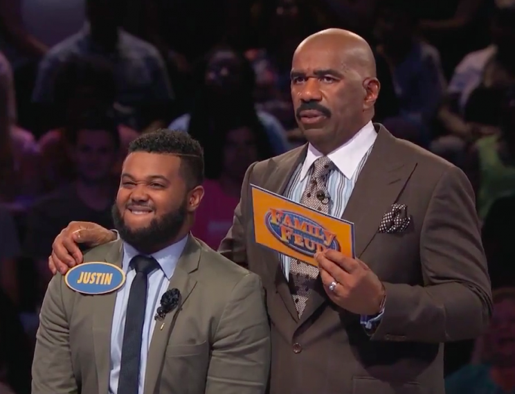 Contestant Justin didn’t seem too confident in his answers playing Fast Money on <em>Family Feud</em>. (Photo: Family Feud)