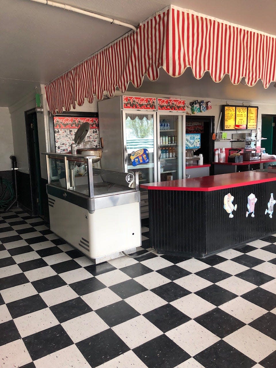 The concessions bar at Parma Motor Vu drive-in theater in Parma, Idaho